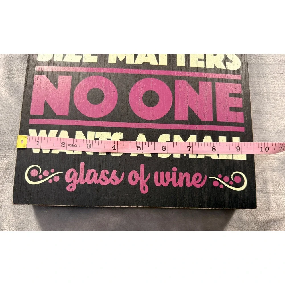 Wine Humor Wooden‎ Box Sign Size Matters Black Magenta